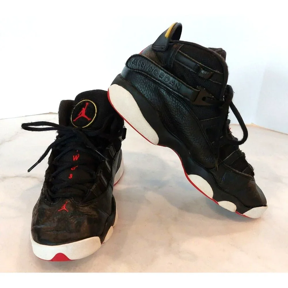 Nike Air Jordan 6 Rings 323419-063 Basketball Black Red White Size 7Y
